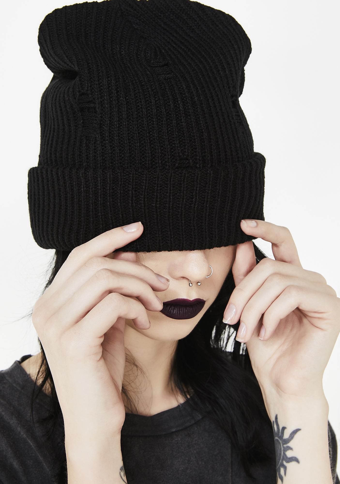 Knit Slouchy Ribbed Beanie Black | Dolls Kill