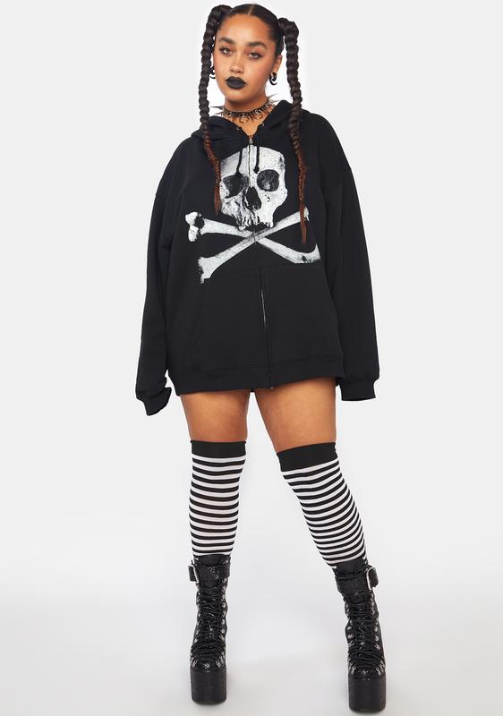 Plus Size Dolls Kill Halloween Skull Zip Up Hoodie - Black | Dolls 