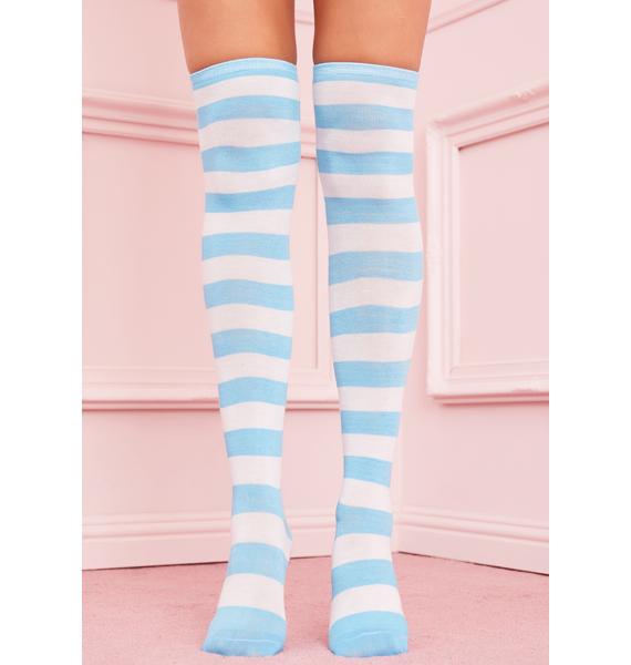 Sugar Thrillz Blue And White Striped Knee High Socks Dolls Kill