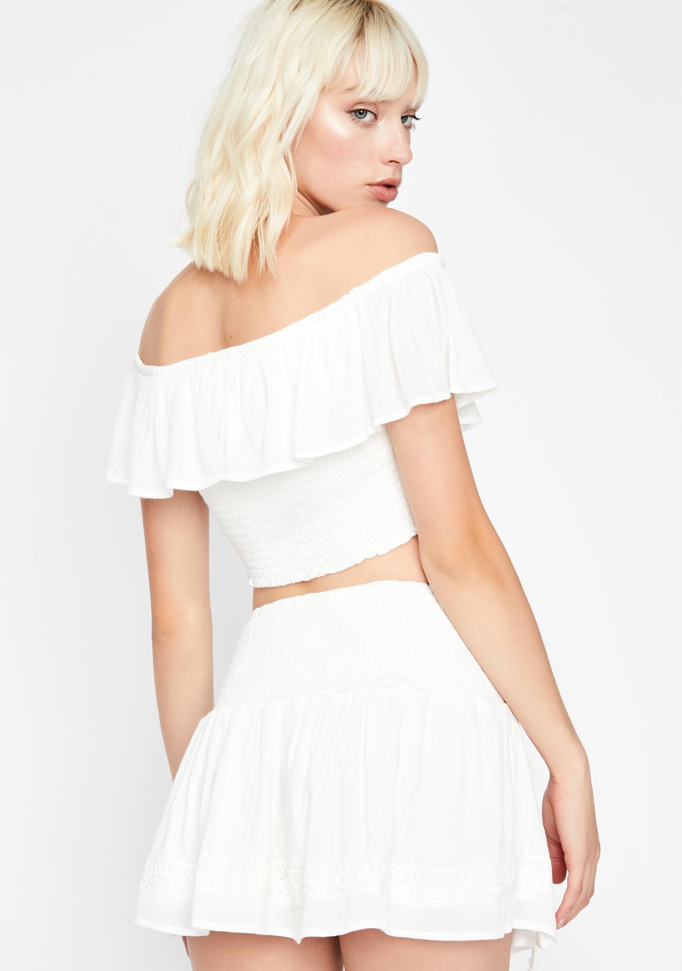 Crop Top Set Skirt Off The Shoulder White | Dolls Kill