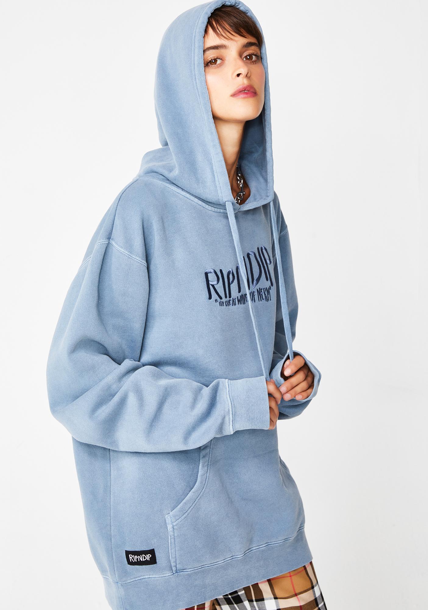 ripndip great wave light blue hoodie