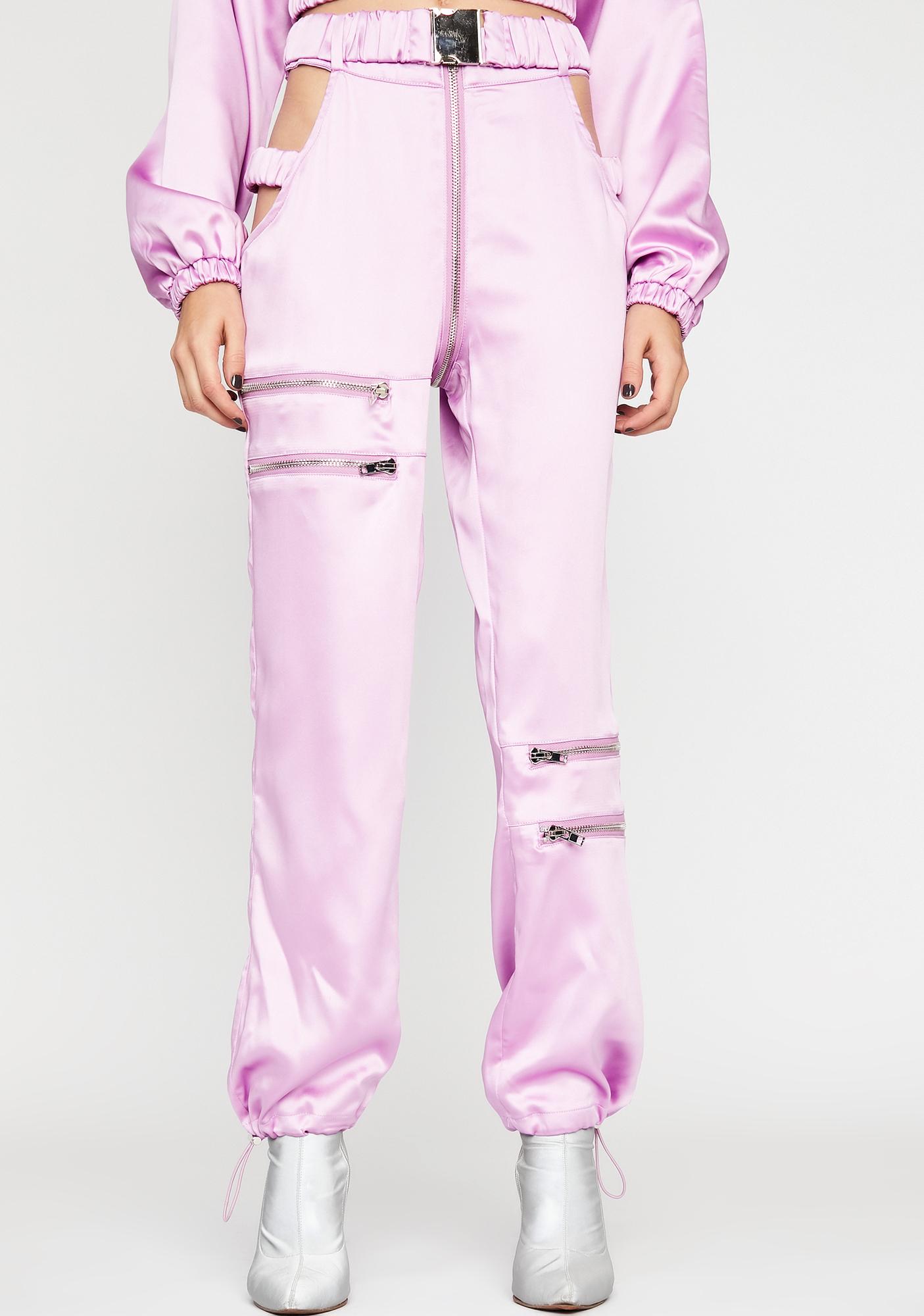 lilac satin joggers