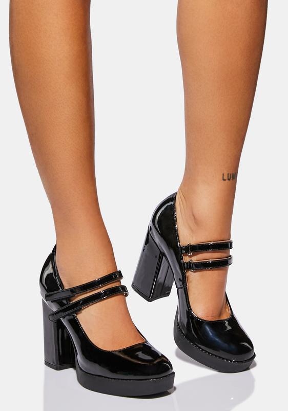 black patent heels with strap