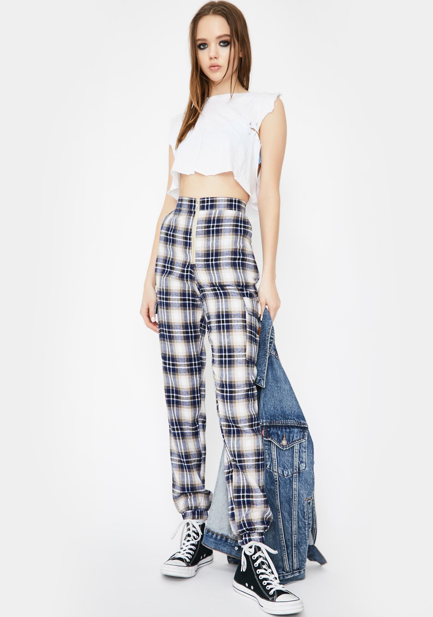 plaid print tapered pants