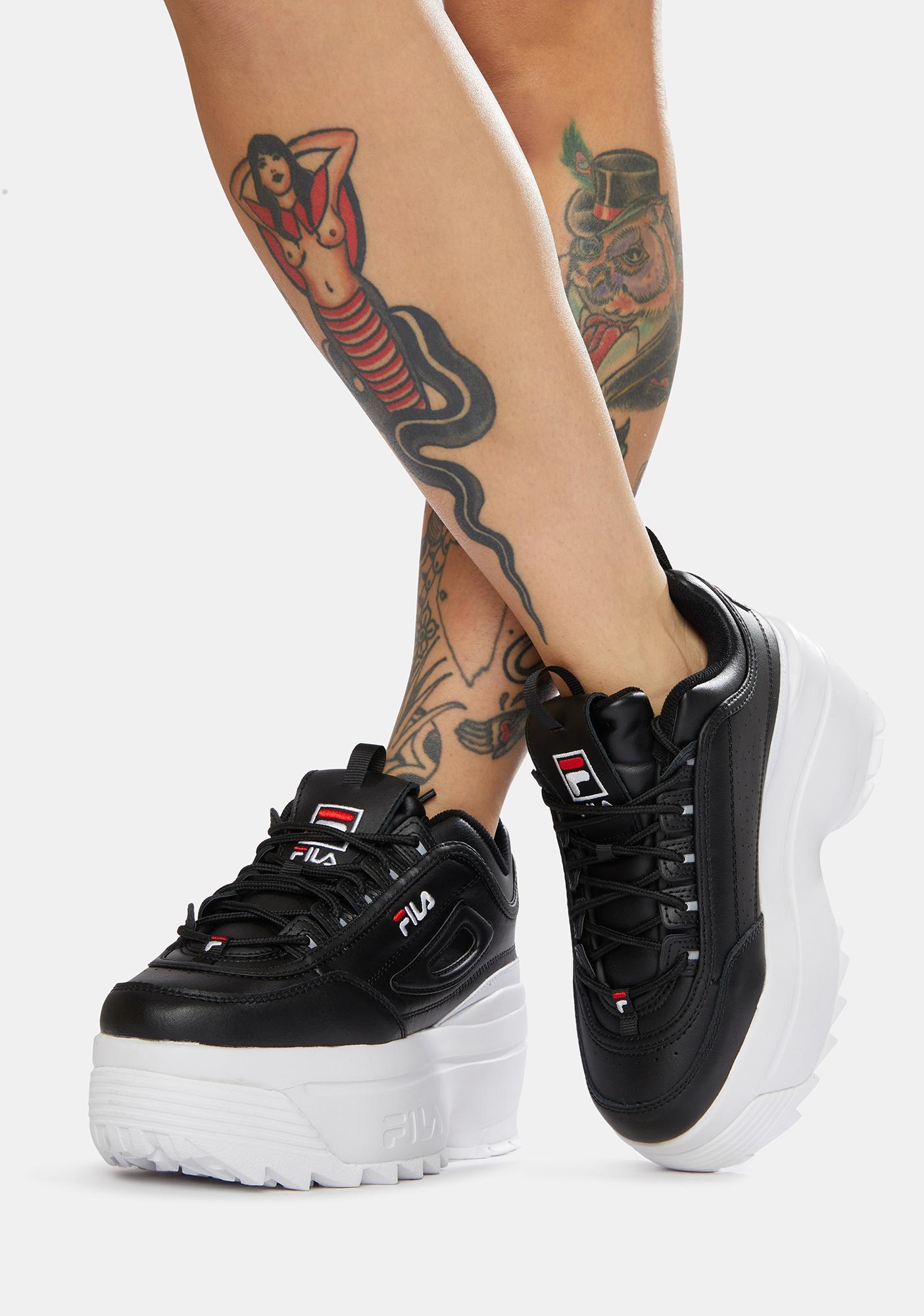 fila disruptor ii platform wedge sneakers in black