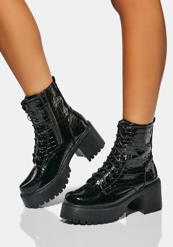 croc print combat boots