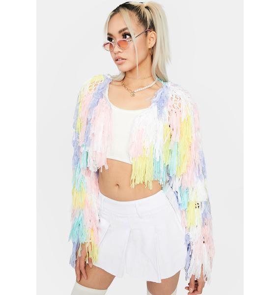 Shaggy Fringe Crop Jacket Pastel Multi Dolls Kill
