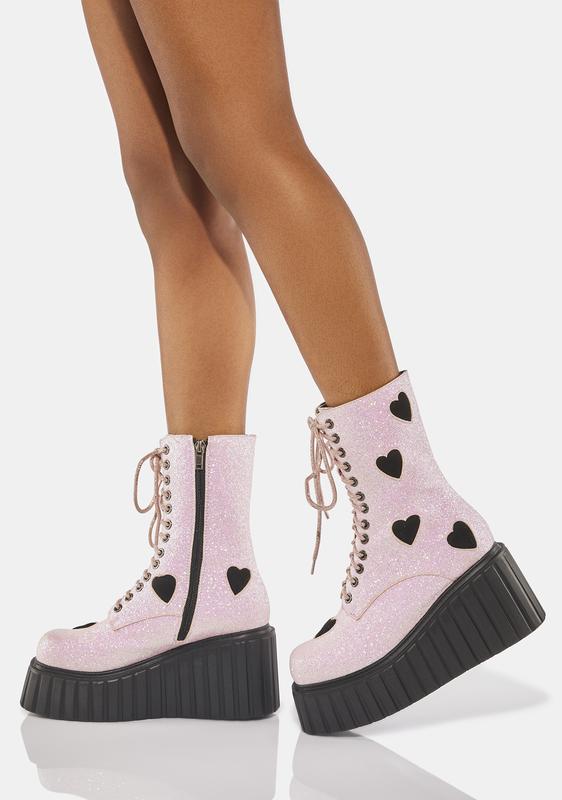 pink platform combat boots