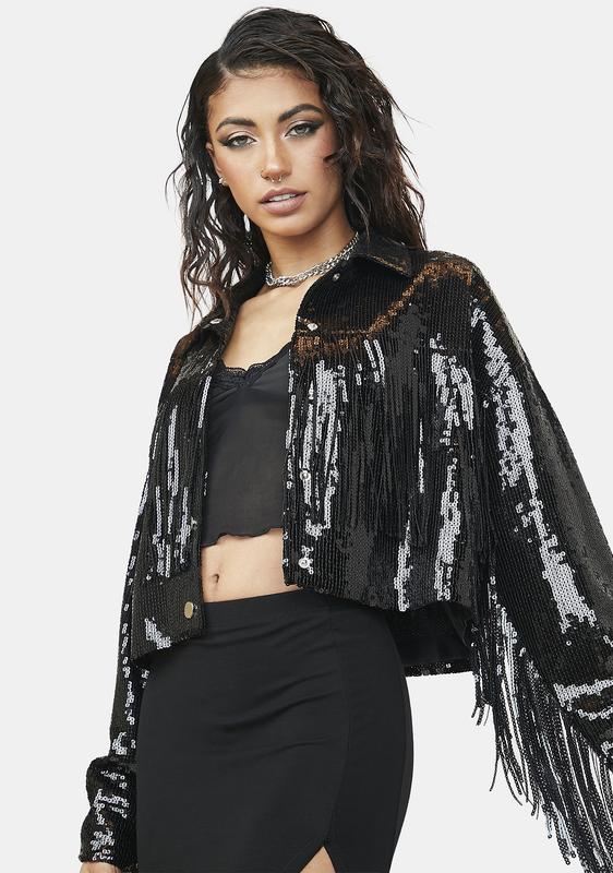 black sequin fringe jacket