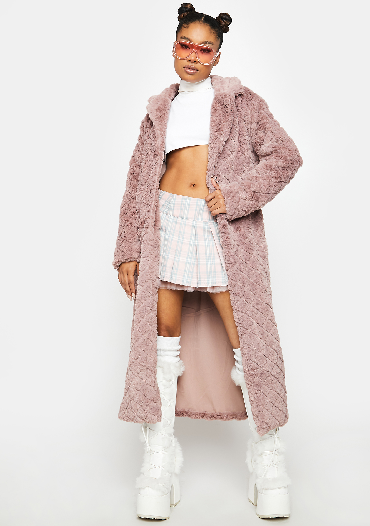 Faux Fur Quilted Long Trench Coat Pink Dolls Kill