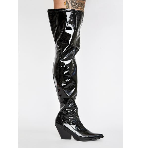 Black Shiny PVC Thigh High Boots Dolls Kill