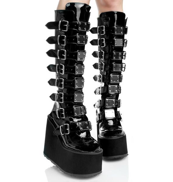 Demonia Patent Trinity Boots | Dolls Kill