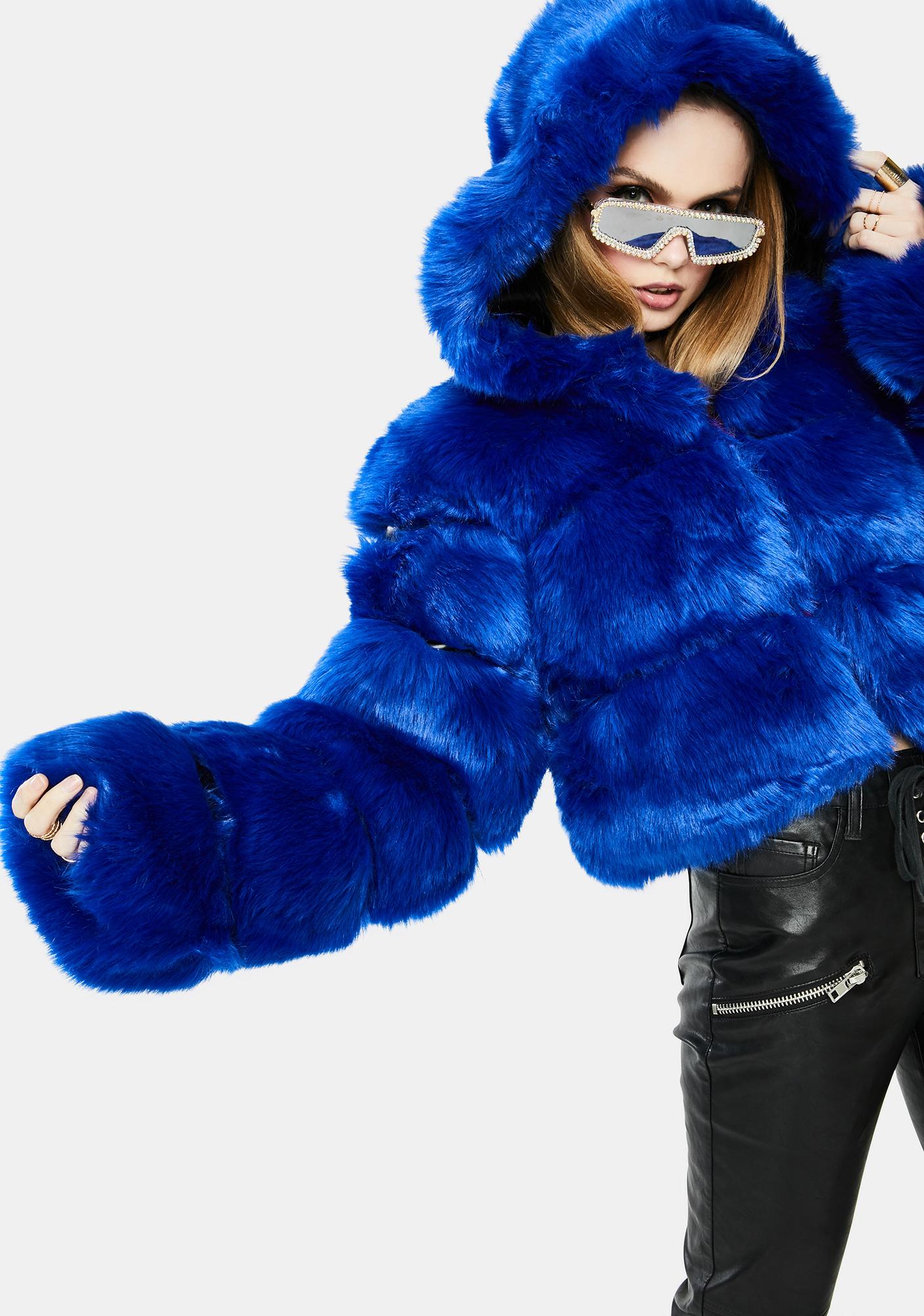 AZALEA WANG Blue Bape Faux Fur Jacket | Dolls Kill