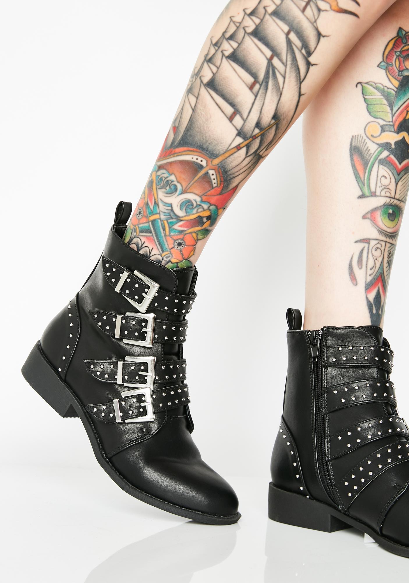 Black Studded Buckle Moto Boots Dolls Kill