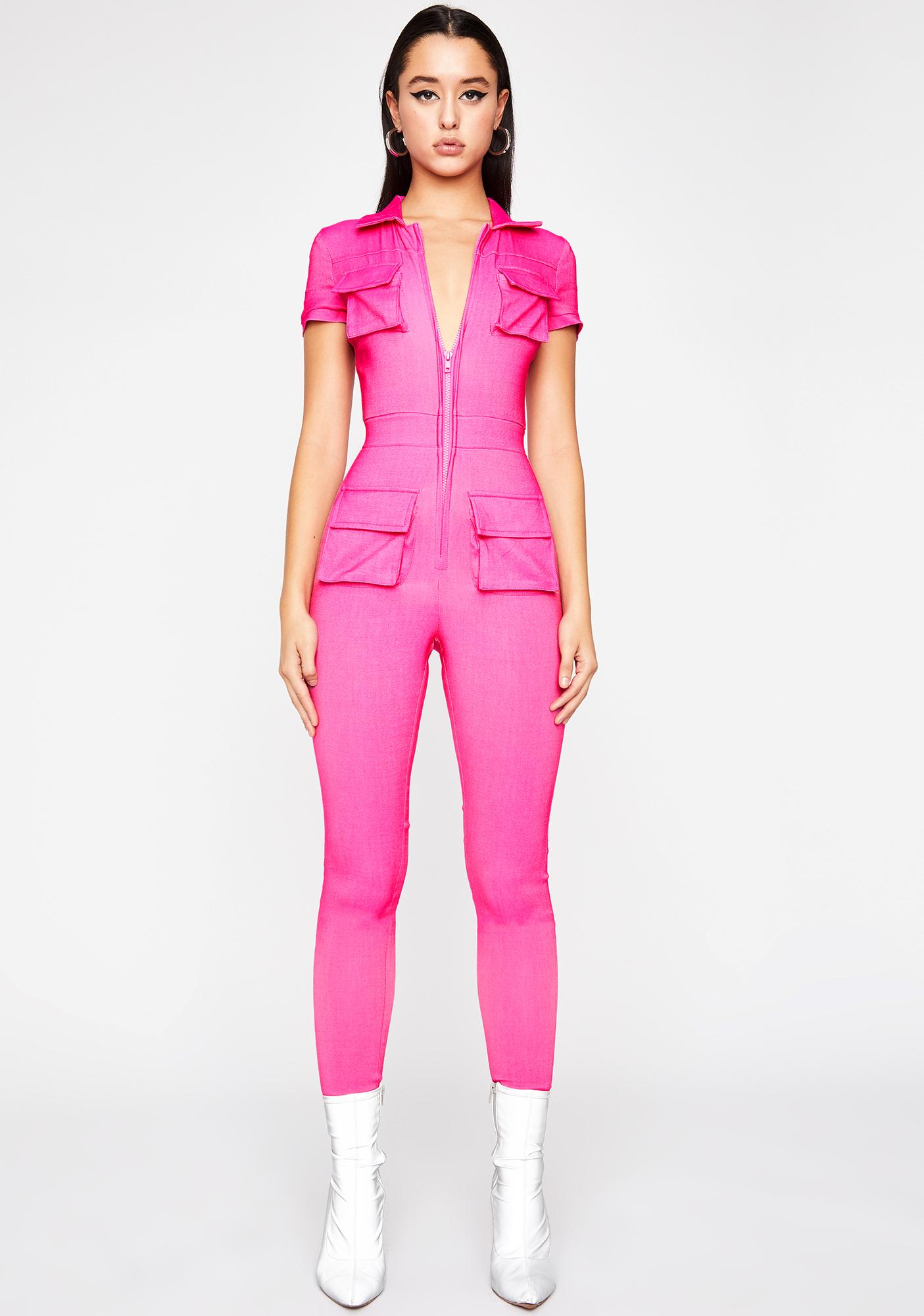 pink cargo jumpsuit