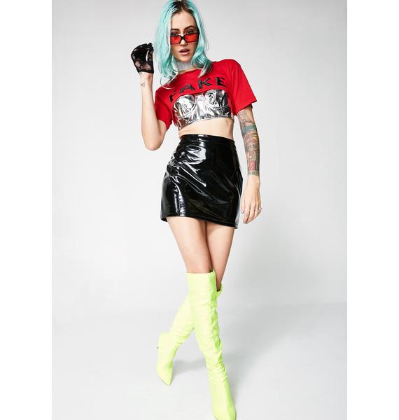 Jaded London Fake Crop Tee With Metallic PU Bralette Dolls Kill