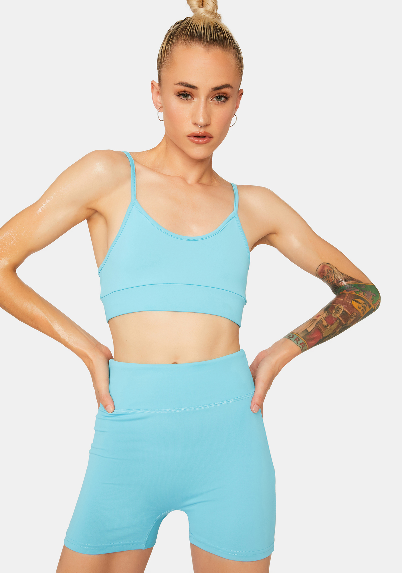 Sporty Sports Bra Top Biker Shorts Set Blue Dolls Kill