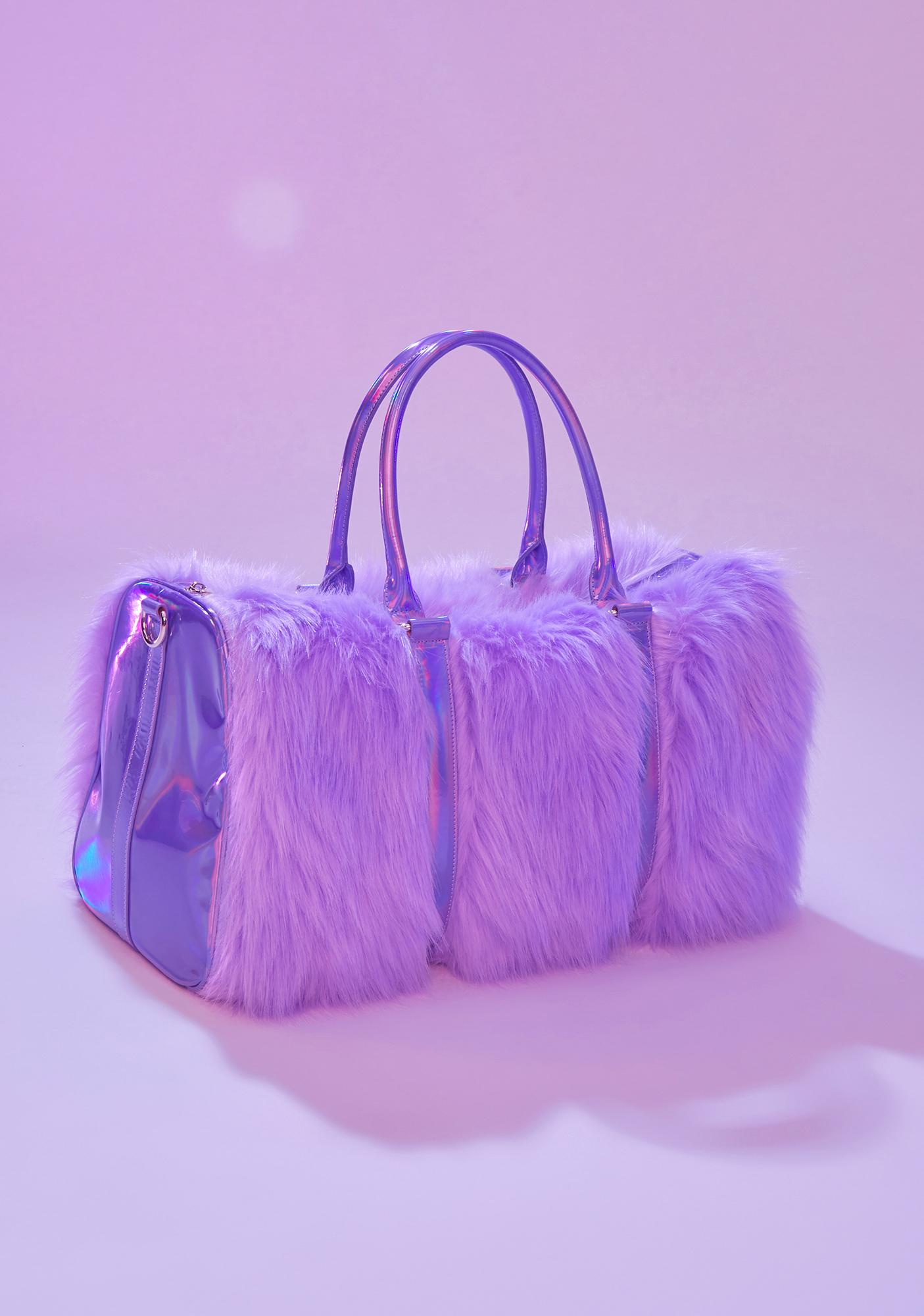 Sugar Thrillz Faux Fur And Holographic Weekender Bag Lilac Dolls Kill