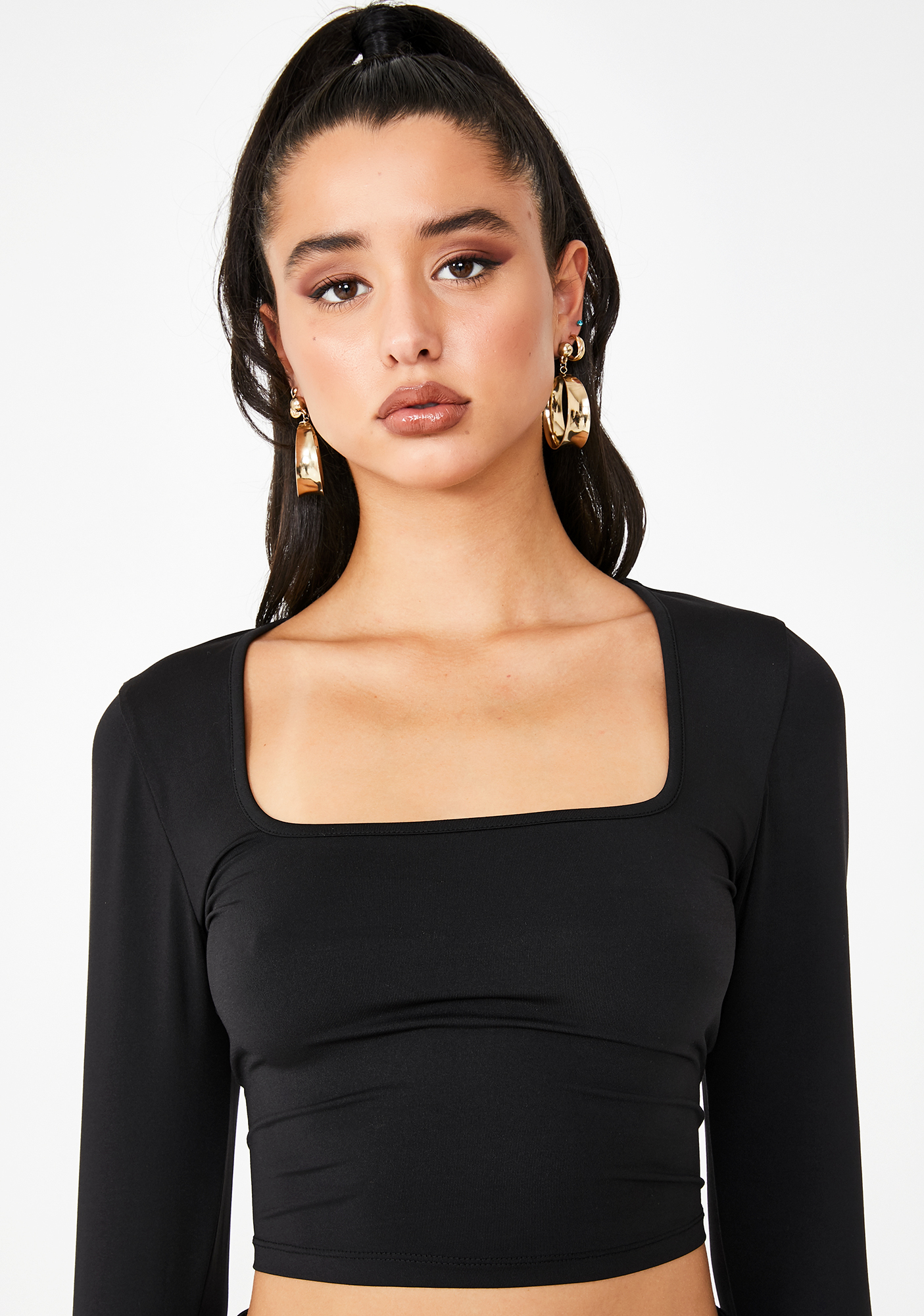 Poster Grl Long Sleeve Crop Top Black | Dolls Kill