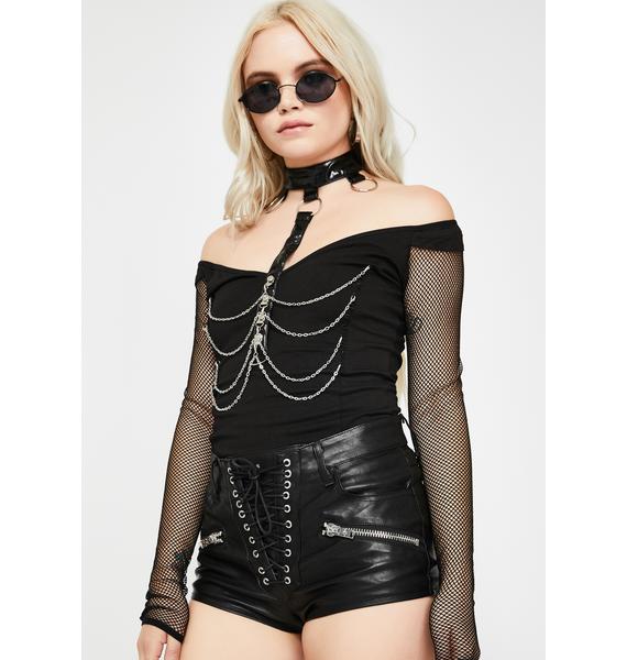 Devil Fashion Fishnet Sleeve Chain Harness Top | Dolls Kill