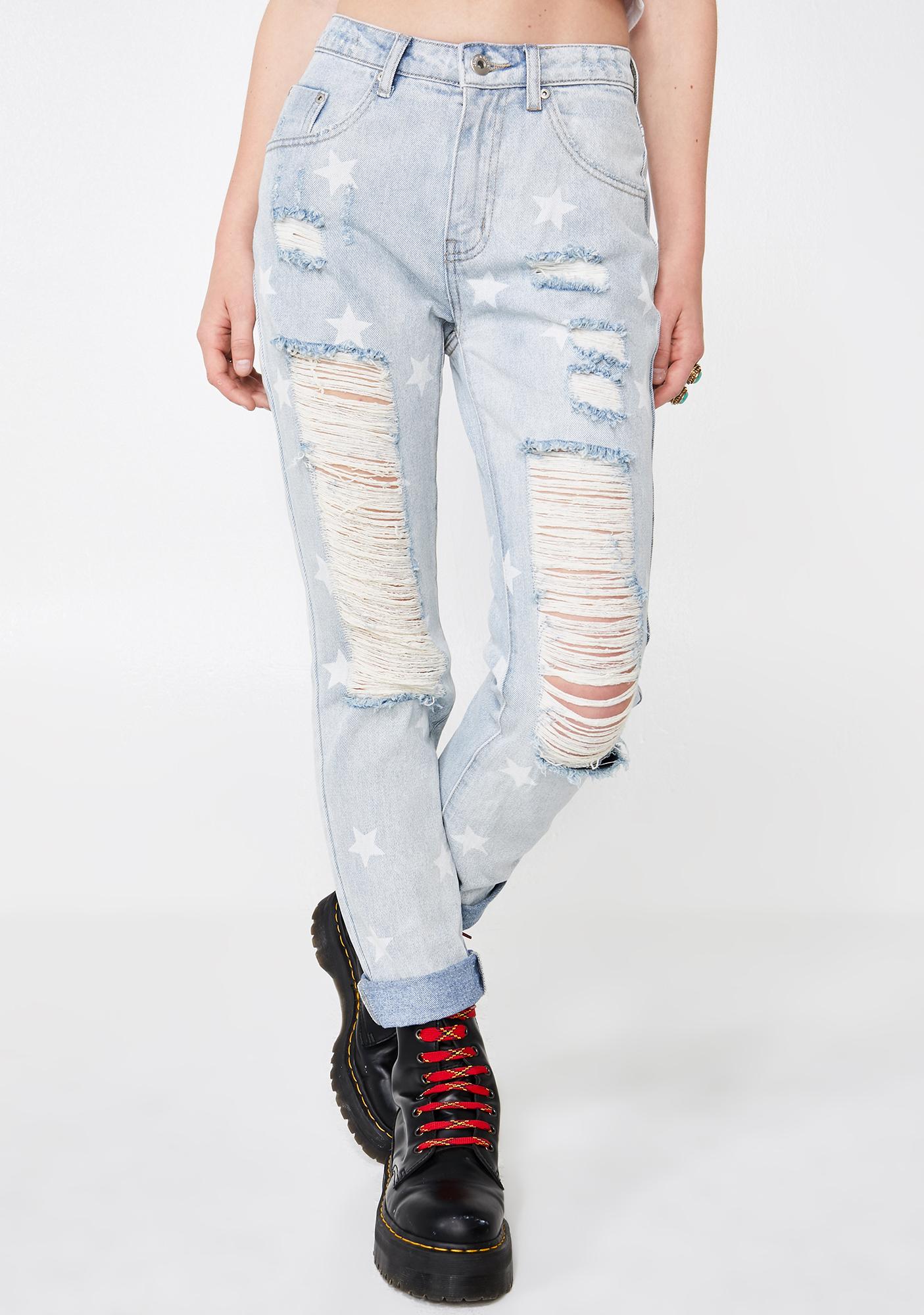 Denim Jeans Distressed Star Print | Dolls Kill