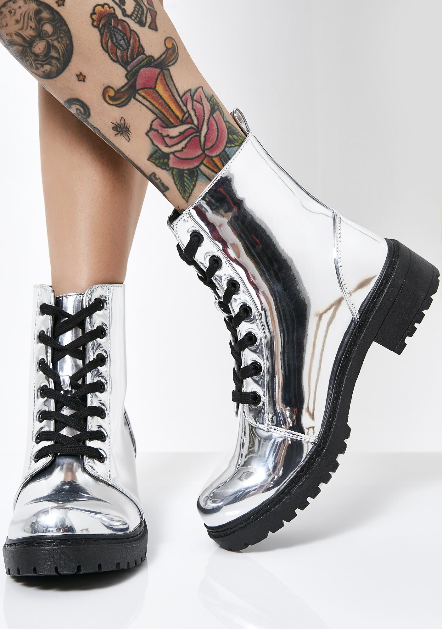 silver combat boots